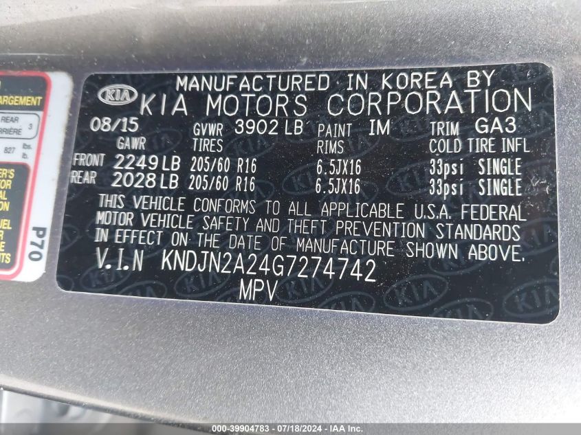 KNDJN2A24G7274742 | 2016 KIA SOUL