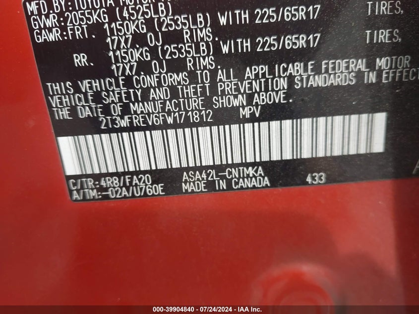 2015 TOYOTA RAV4 XLE - 2T3WFREV6FW171812