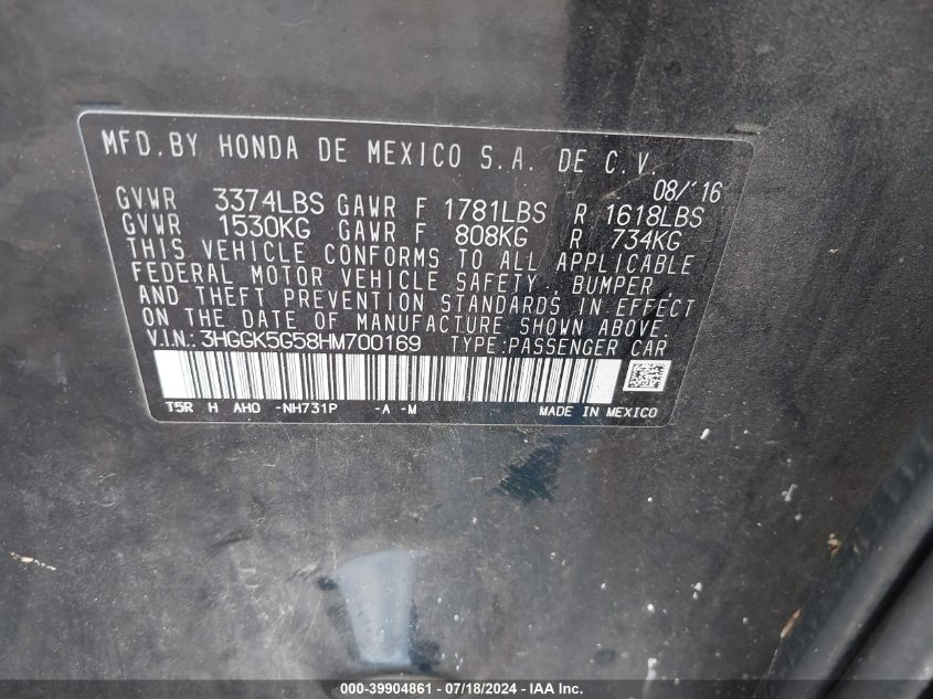 2017 Honda Fit Lx VIN: 3HGGK5G58HM700169 Lot: 39904861