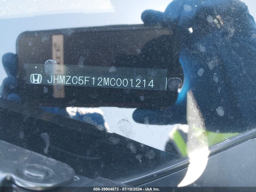 2021 Honda Clarity Plug-In Hybrid VIN: JHMZC5F12MC001214 Lot: 39904873