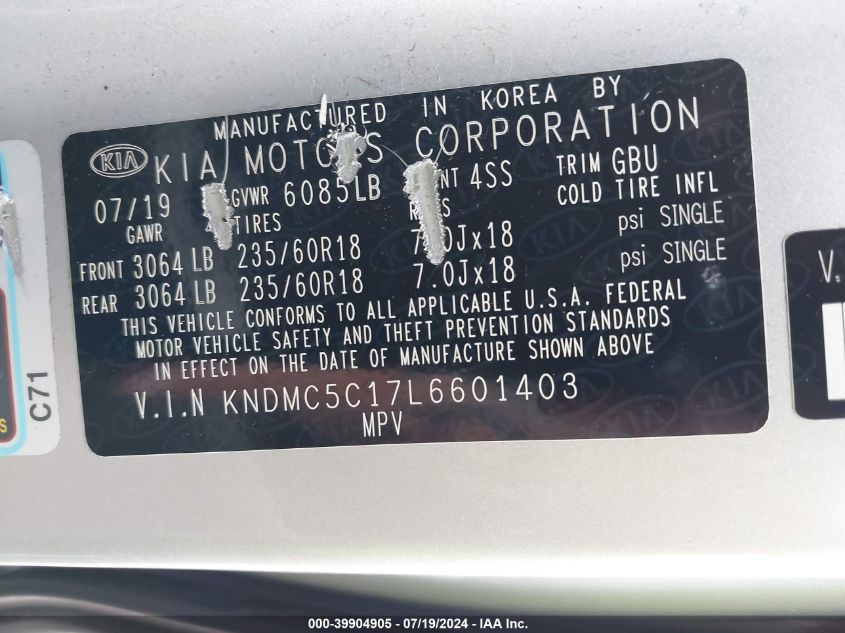 KNDMC5C17L6601403 2020 Kia Sedona Ex