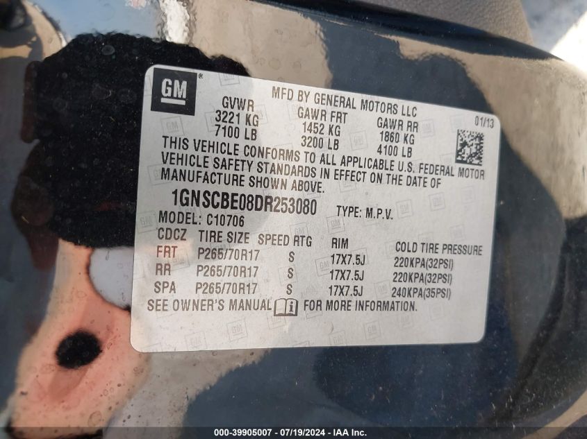 2013 CHEVROLET TAHOE LT - 1GNSCBE08DR253080