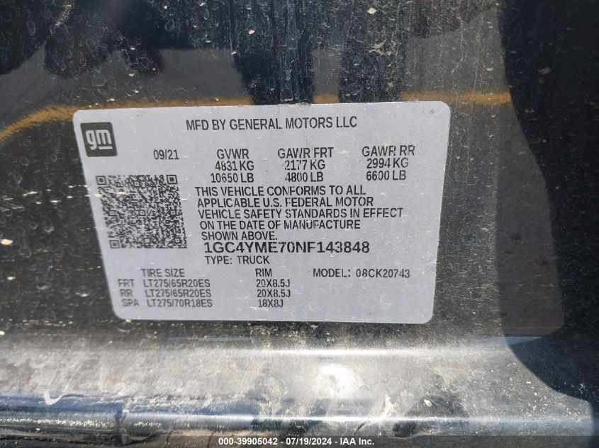 2022 Chevrolet Silverado 2500Hd 4Wd Standard Bed Custom VIN: 1GC4YME70NF143848 Lot: 39905042