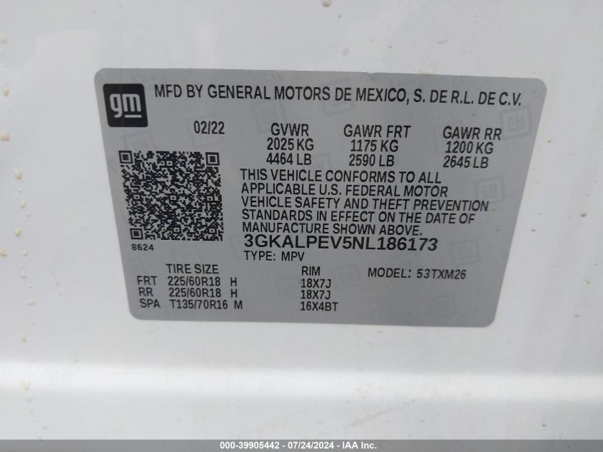 2022 GMC Terrain Slt VIN: 3GKALPEV5NL186173 Lot: 39905442