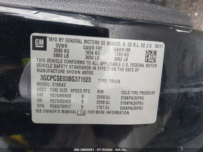 2011 Chevrolet Silverado 1500 Lt VIN: 3GCPCSE03BG371923 Lot: 39905451