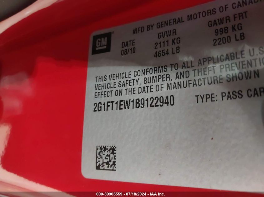 2011 Chevrolet Camaro 2Ss VIN: 2G1FT1EW1B9122940 Lot: 39905559