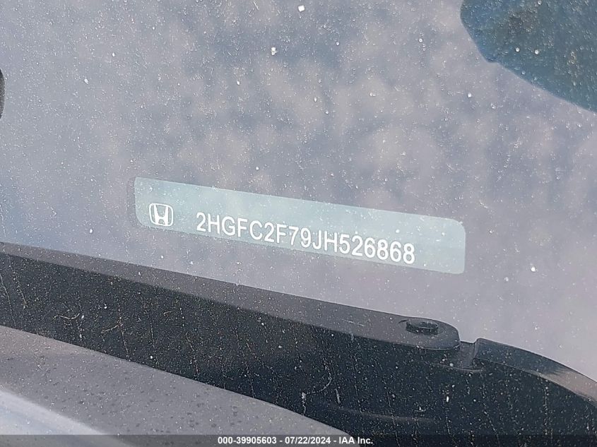 2018 Honda Civic Ex VIN: 2HGFC2F79JH526868 Lot: 39905603