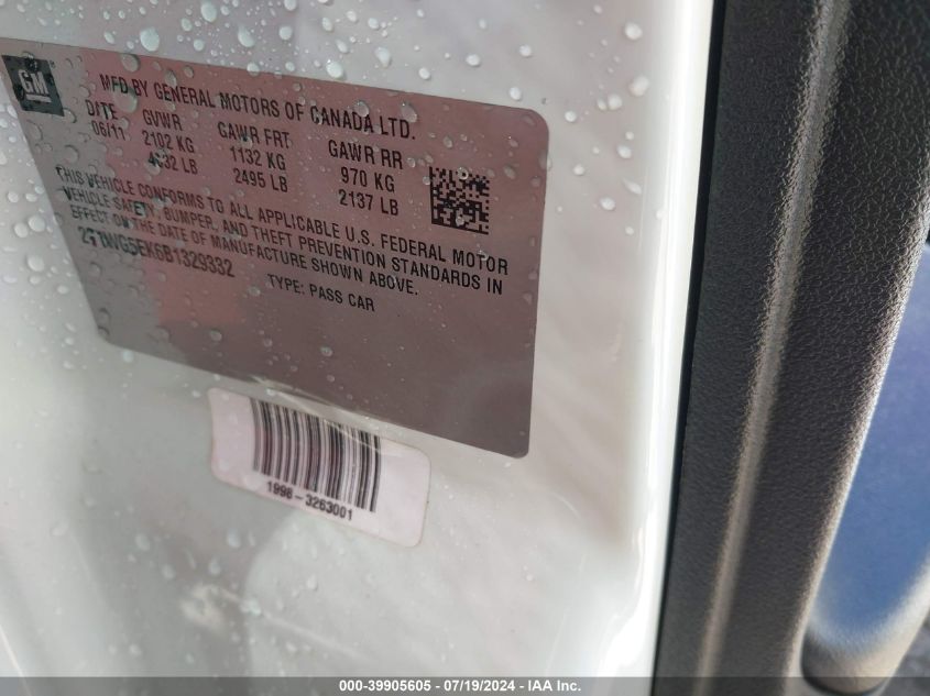 2011 Chevrolet Impala Lt VIN: 2G1WG5EK6B1329332 Lot: 39905605