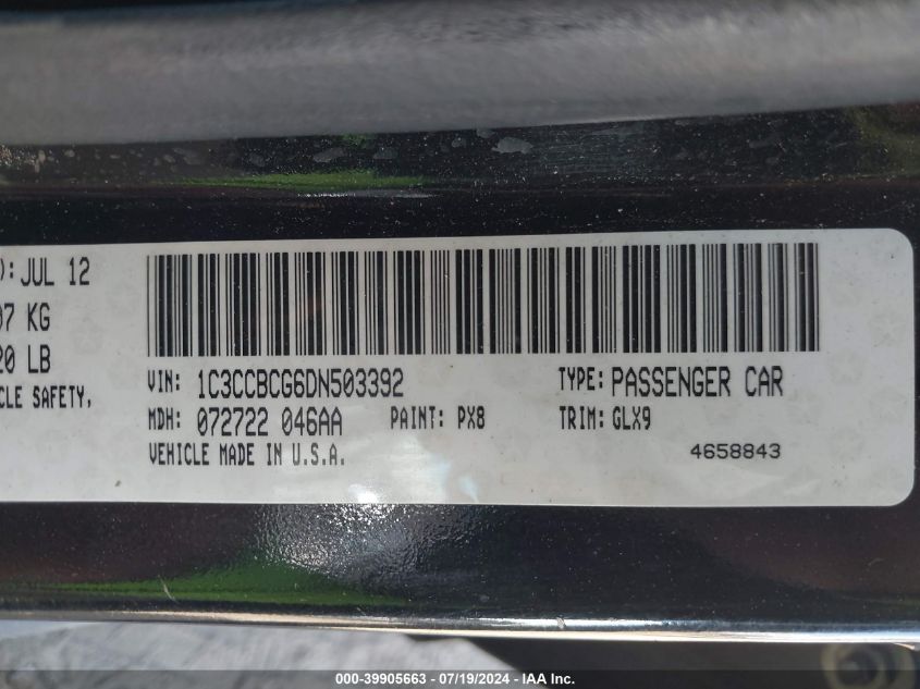 2013 Chrysler 200 Limited VIN: 1C3CCBCG6DN503392 Lot: 39905663