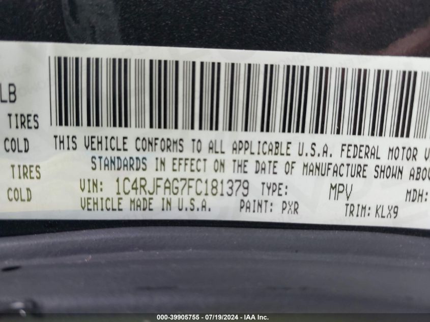 2015 Jeep Grand Cherokee Altitude VIN: 1C4RJFAG7FC181379 Lot: 39905755