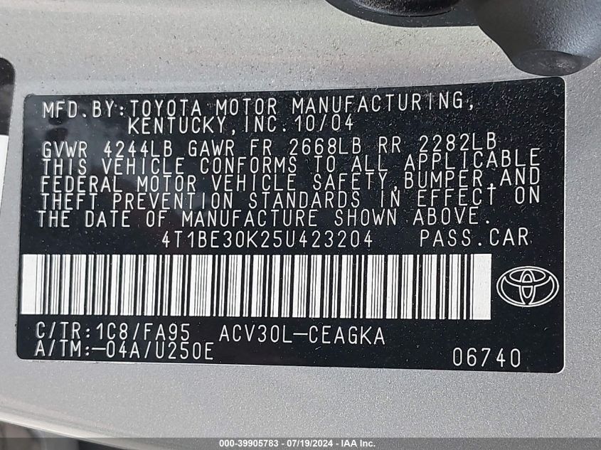 4T1BE30K25U423204 2005 Toyota Camry Xle