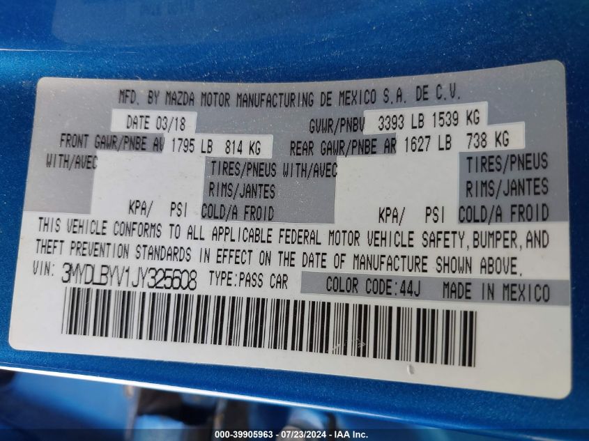 3MYDLBYV1JY325608 2018 Toyota Yaris Ia
