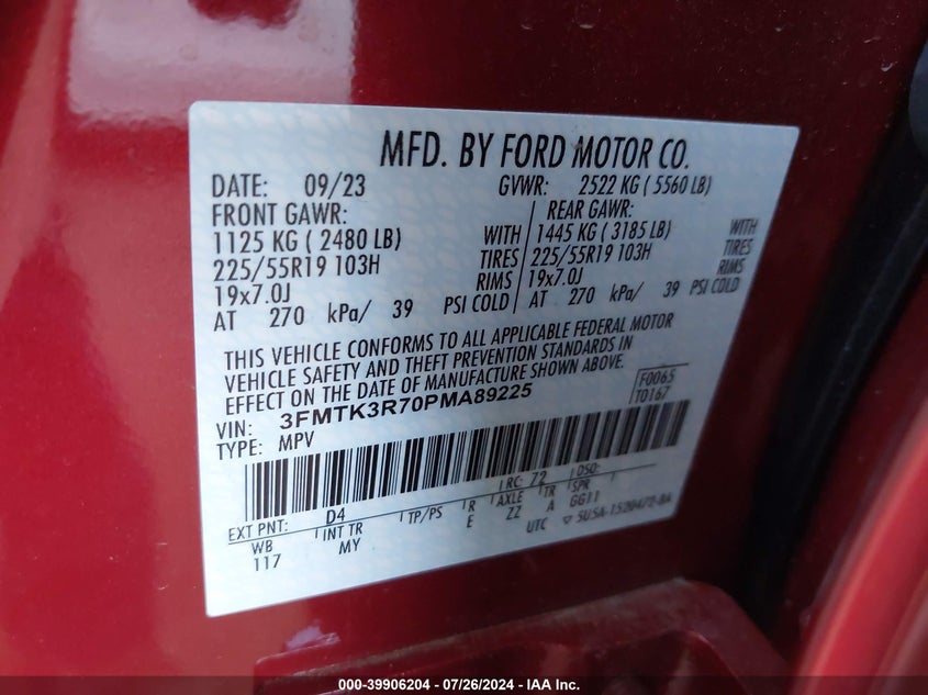 VIN 3FMTK3R70PMA89225 2023 FORD MUSTANG MACH-E PREMIUM
