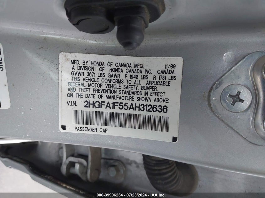 2010 Honda Civic Lx VIN: 2HGFA1F55AH312636 Lot: 39906254