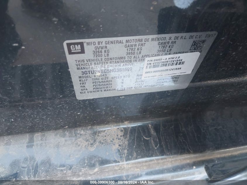 3GTU2NEC5HG381699 2017 GMC Sierra 1500 Slt