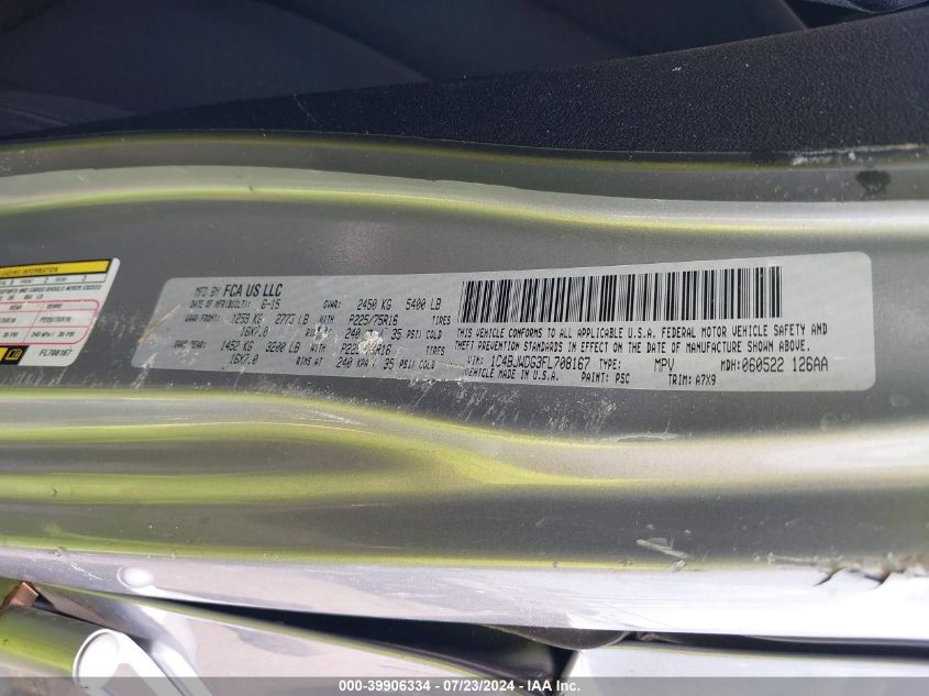 2015 Jeep Wrangler Unlimited Sport VIN: 1C4BJWDG3FL708167 Lot: 39906334