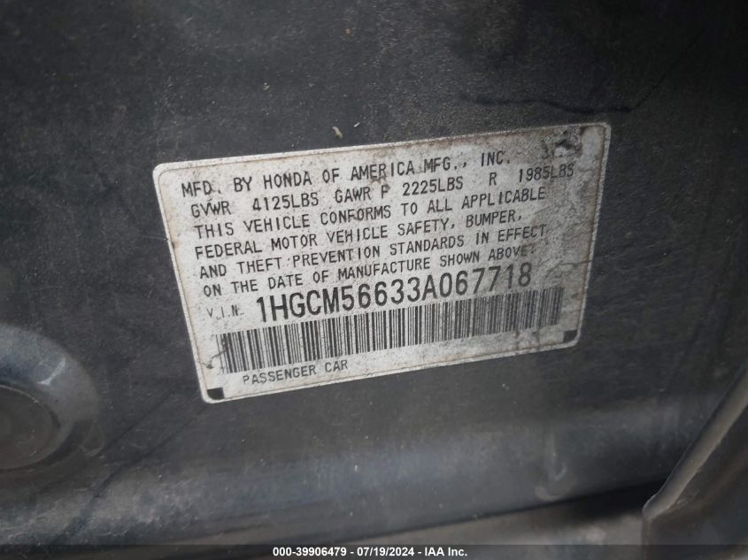 1HGCM56633A067718 2003 Honda Accord 2.4 Ex