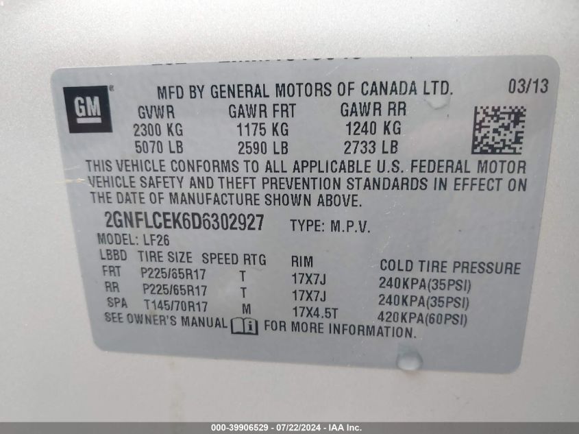 2GNFLCEK6D6302927 2013 Chevrolet Equinox Ls