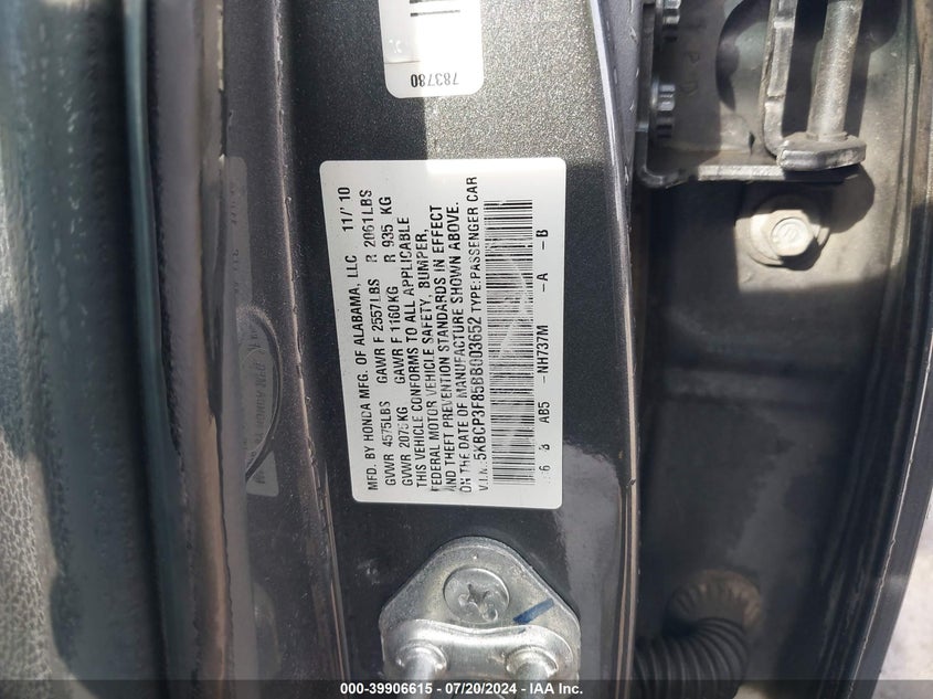 2011 Honda Accord 3.5 Ex-L VIN: 5KBCP3F85BB003652 Lot: 39906615