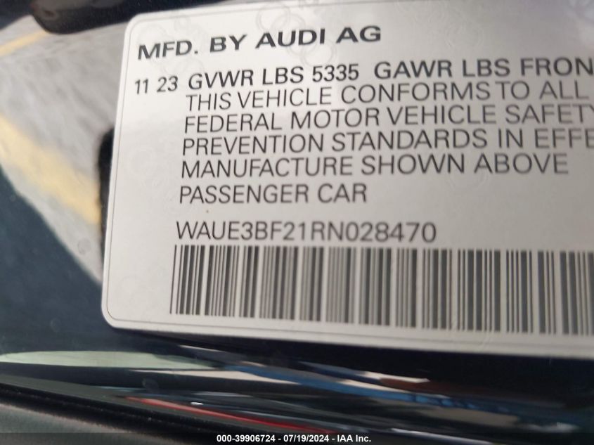 2024 Audi A6 Premium Plus VIN: WAUE3BF21RN028470 Lot: 39906724