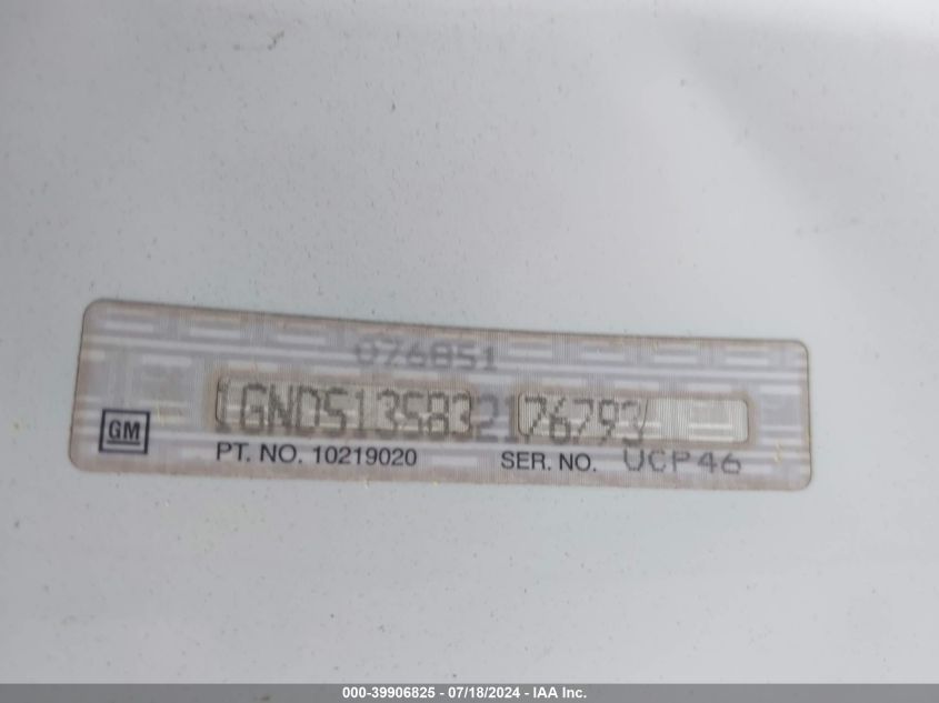 2003 Chevrolet Trailblazer Lt VIN: 1GNDS13S832176793 Lot: 39906825