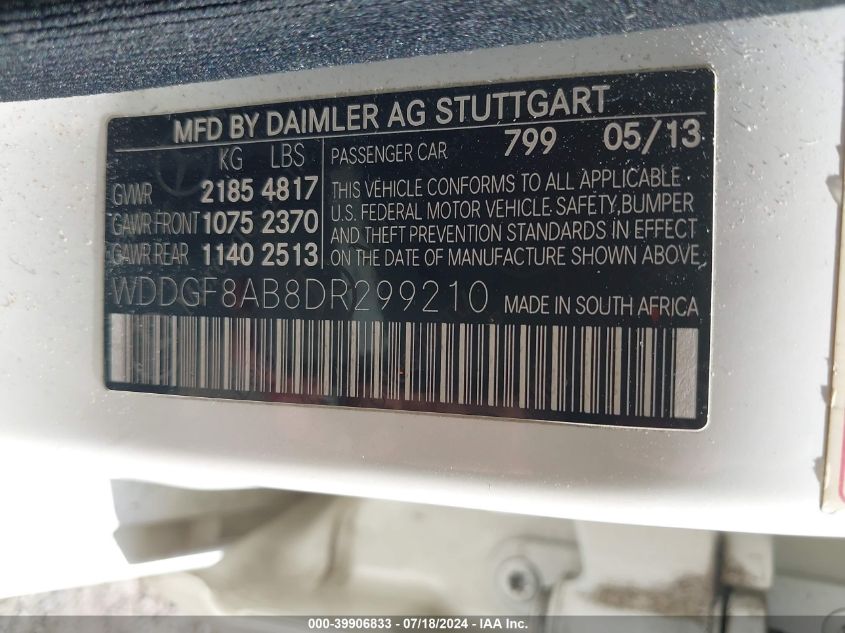 2013 Mercedes-Benz C 300 Luxury 4Matic/Sport 4Matic VIN: WDDGF8AB8DR299210 Lot: 39906833