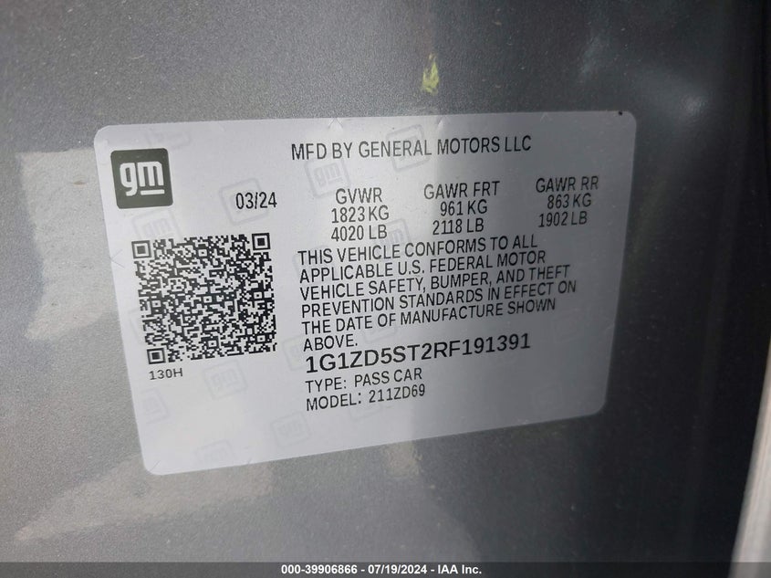 2024 CHEVROLET MALIBU LT - 1G1ZD5ST2RF191391