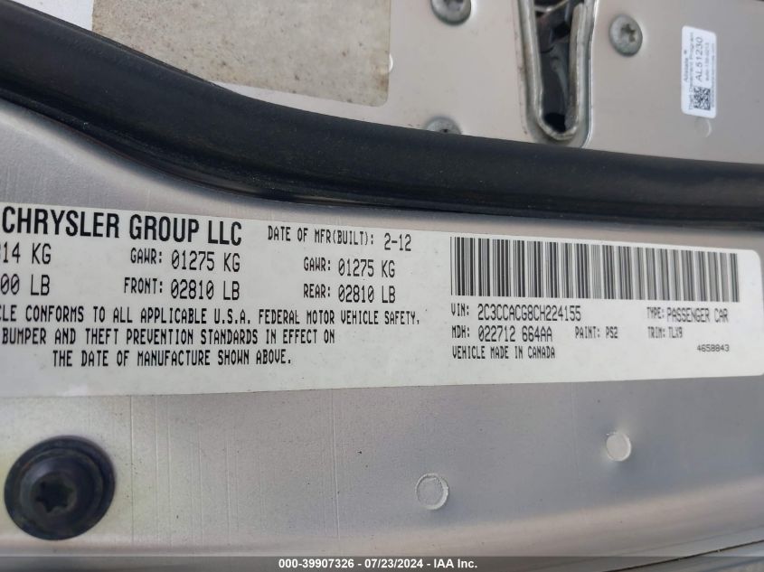 2012 Chrysler 300 Limited VIN: 2C3CCACG8CH224155 Lot: 39907326