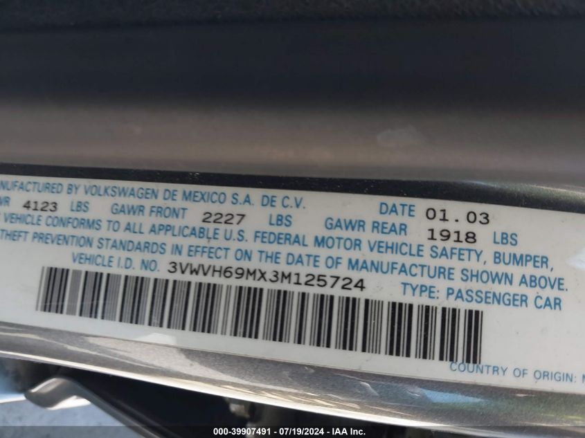 2003 Volkswagen Jetta Gli VIN: 3VWVH69MX3M125724 Lot: 39907491