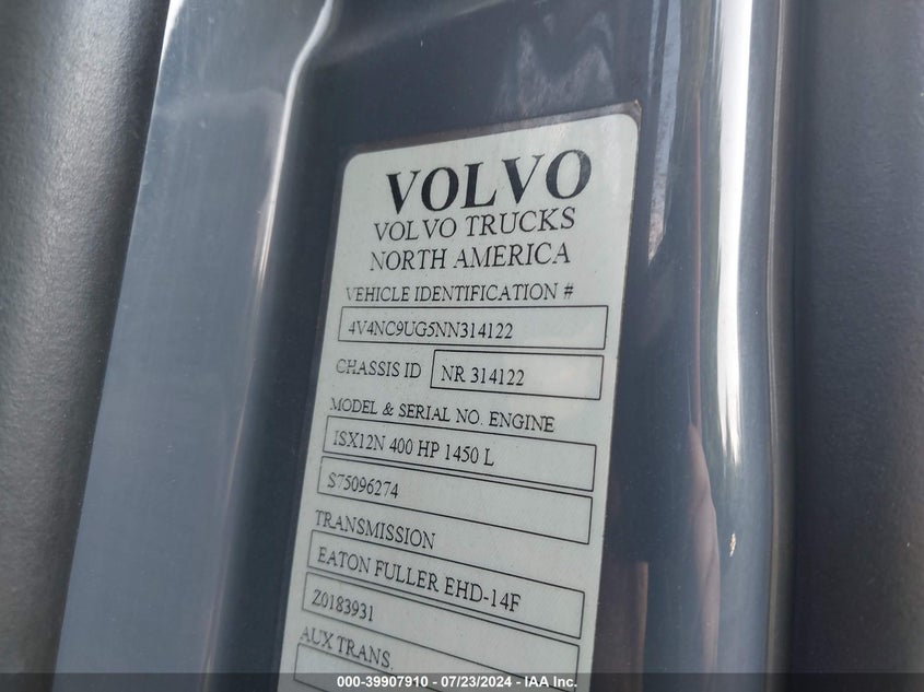 2022 Volvo Vnl VIN: 4V4NC9UG5NN314122 Lot: 39907910