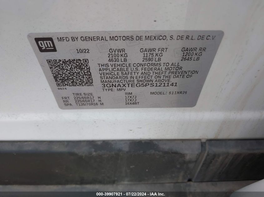 2023 Chevrolet Equinox Awd 2Fl VIN: 3GNAXTEG5PS121141 Lot: 39907921