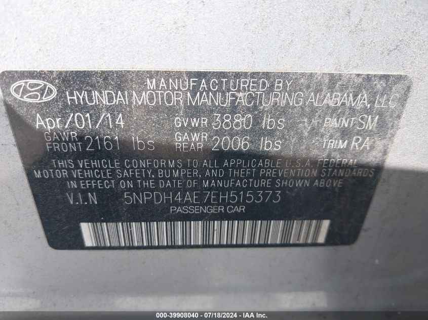 5NPDH4AE7EH515373 | 2014 HYUNDAI ELANTRA