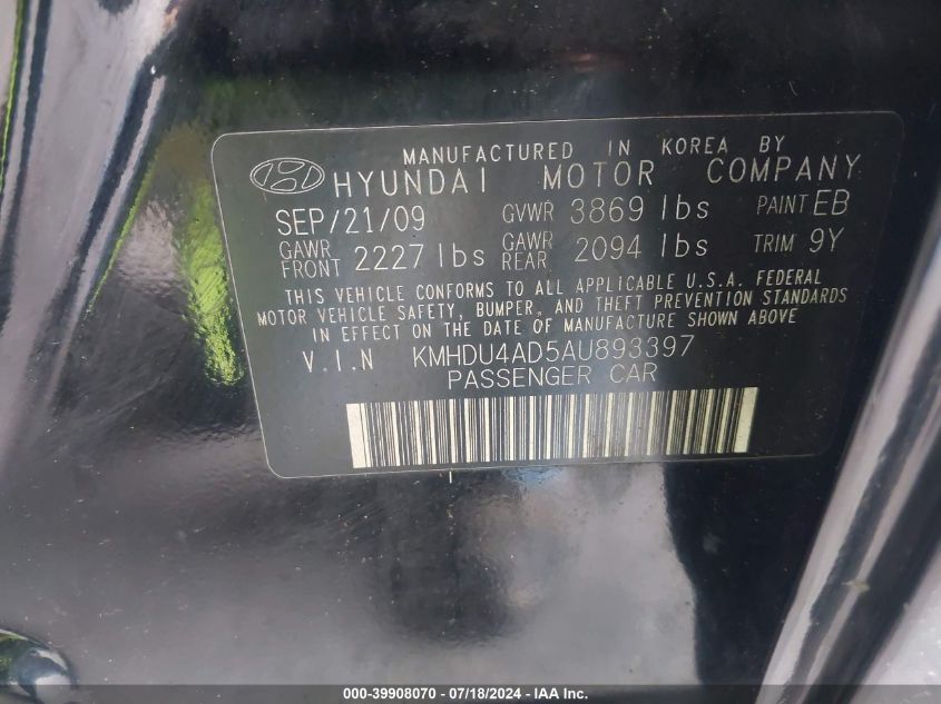 KMHDU4AD5AU893397 | 2010 HYUNDAI ELANTRA