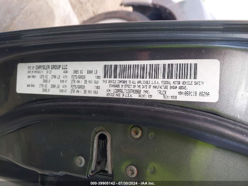 2013 Ram 1500 Slt VIN: 1C6RR6LT1DS703968 Lot: 39908142