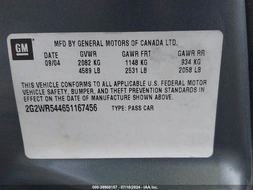 2G2WR544651167456 2005 Pontiac Grand Prix Gtp