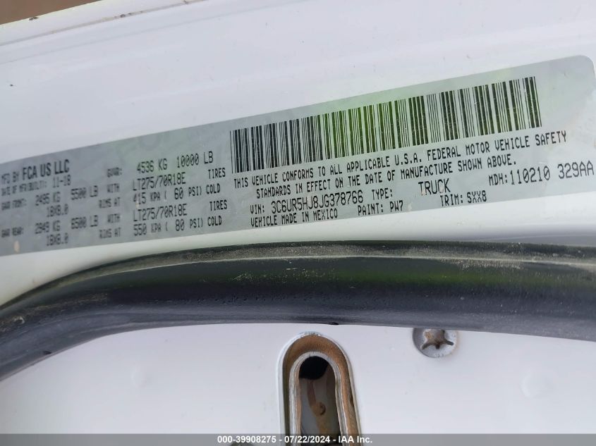 2018 Ram 2500 Tradesman 4X4 8' Box VIN: 3C6UR5HJ8JG378766 Lot: 39908275