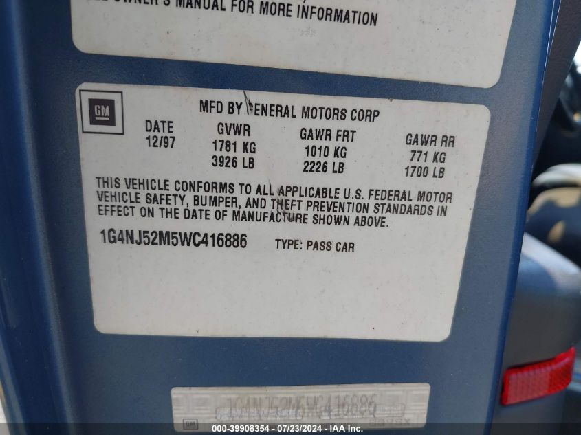 1998 Buick Skylark Custom Custom VIN: 1G4NJ52M5WC416886 Lot: 39908354
