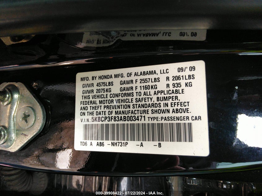 2010 Honda Accord 3.5 Ex-L VIN: 5KBCP3F83AB003471 Lot: 39908422