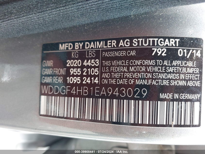 2014 Mercedes-Benz C 250 VIN: WDDGF4HB1EA943029 Lot: 39908441