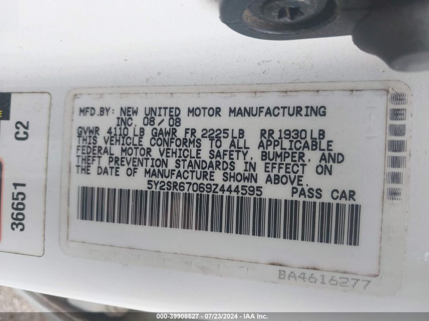 2009 Pontiac Vibe Gt VIN: 5Y2SR67069Z444595 Lot: 42577528