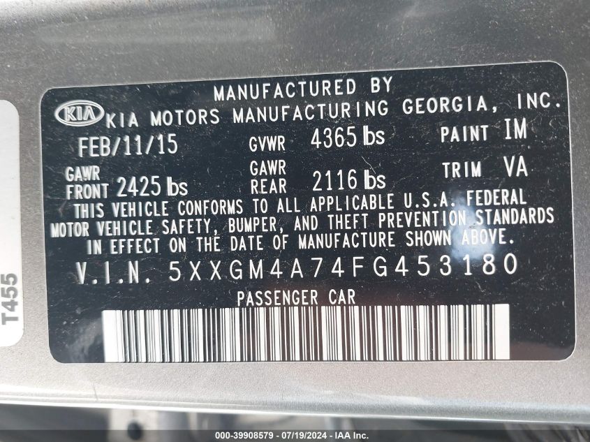 2015 KIA OPTIMA LX - 5XXGM4A74FG453180