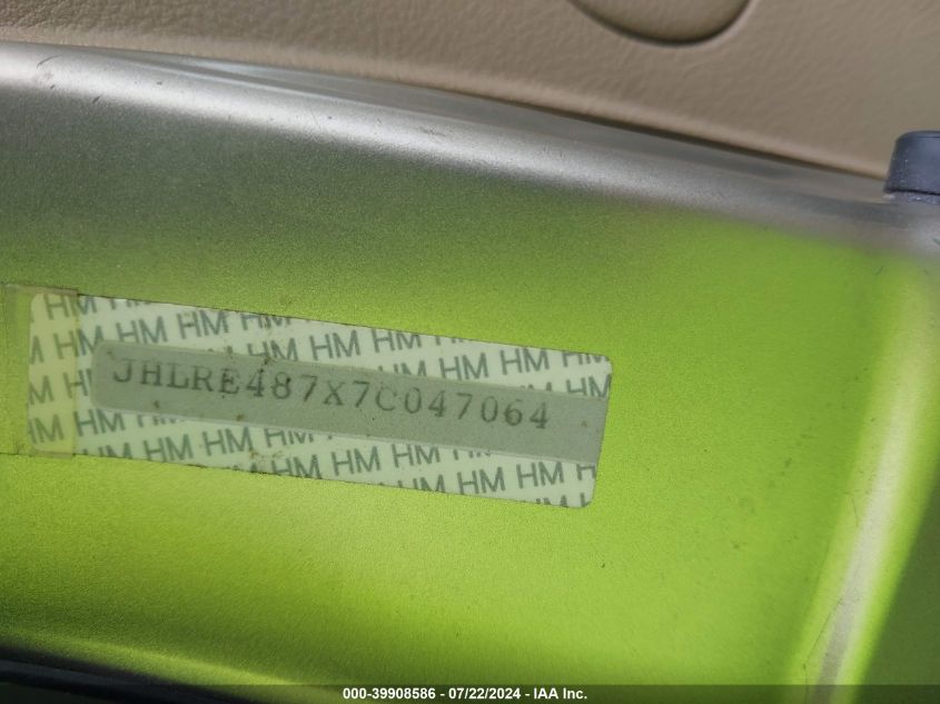 2007 Honda Cr-V Ex-L VIN: JHLRE487X7C047064 Lot: 39908586