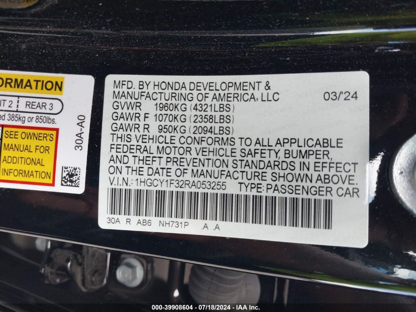 1HGCY1F32RA053255 2024 Honda Accord Ex