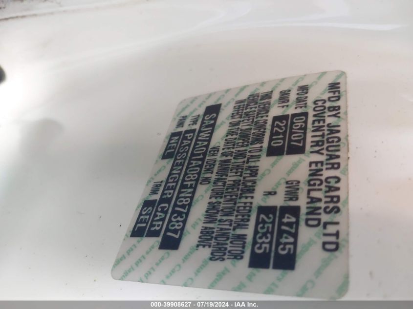 2008 Jaguar S-Type 3.0 V6 VIN: SAJWA01A08FN87387 Lot: 39908627