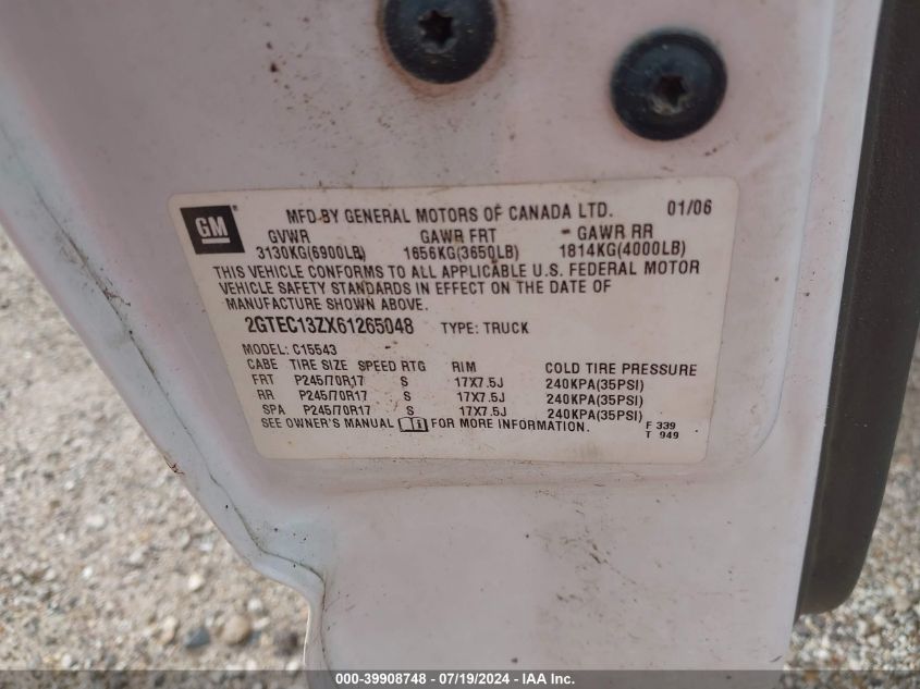 2006 GMC Sierra 1500 Sle1 VIN: 2GTEC13ZX61265048 Lot: 39908748