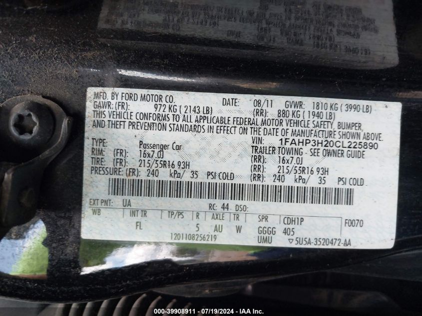 1FAHP3H20CL225890 | 2012 FORD FOCUS