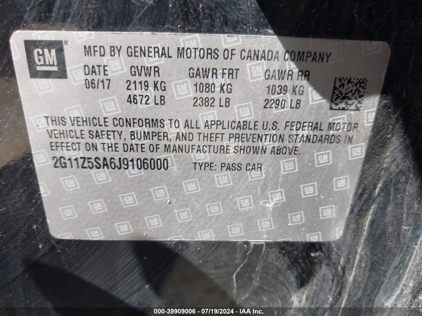 2018 CHEVROLET IMPALA LS - 2G11Z5SA6J9106000