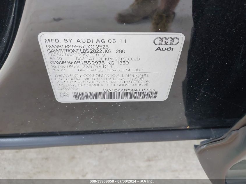 WA1DKAFP9BA115886 2011 Audi Q5 3.2 Premium Plus