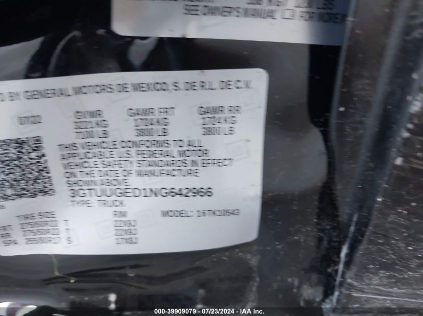 2022 GMC Sierra 1500 4Wd Short Box Denali VIN: 3GTUUGED1NG642966 Lot: 39909079