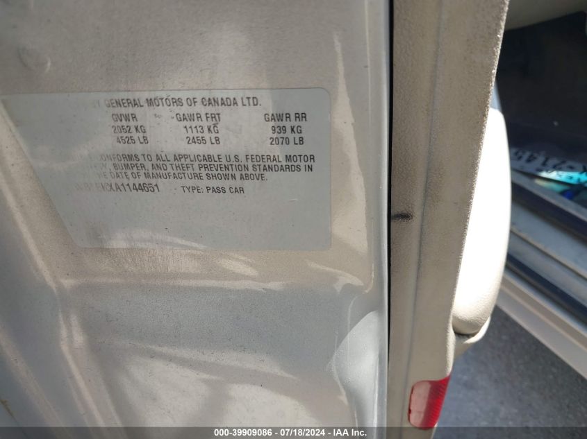 2010 Chevrolet Impala Lt VIN: 2G1WB5EKXA1144651 Lot: 39909086